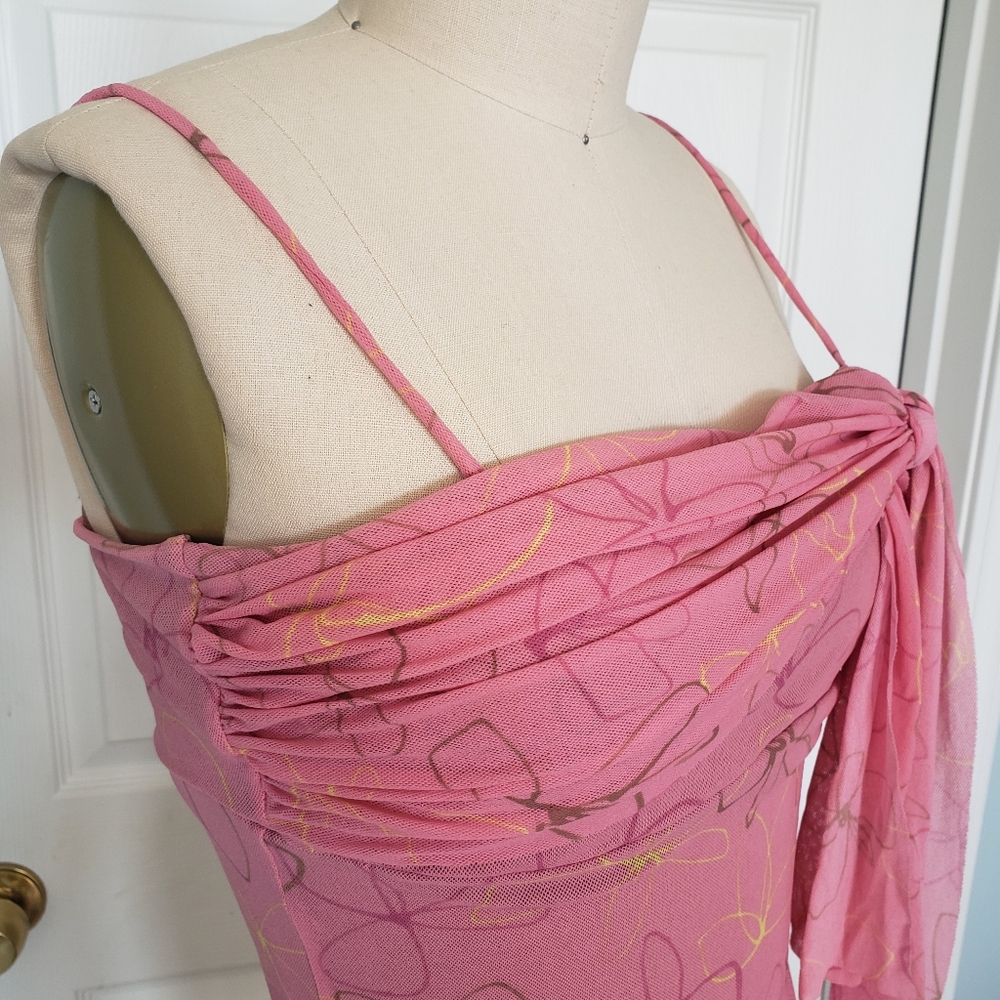 Pink Tie Mesh Tank Top, S - Picture 11 of 13